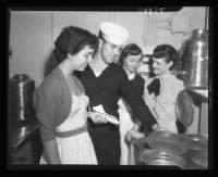 Ann Robertson, Peggy Herbst, Wayne Williams, and Anna Kaes, USS Repose, Long Beach, 1952