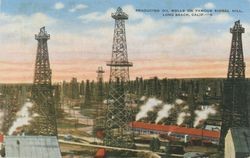 Producing oil wells on famous Signal Hill, Long Beach, Calif