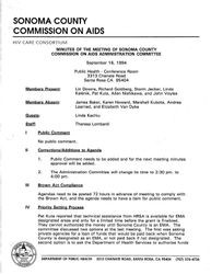 Minutes of the meeting of Sonoma County Commission on AIDS Administration Committee--September 16, 1994