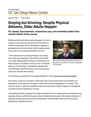 Graying but Grinning: Despite Physical Ailments, Older Adults Happier