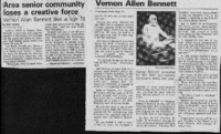 Area senior community loses a creative force: Vernon Allen Bennett dies at age 78