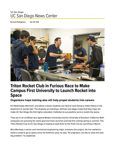 Triton Rocket Club in Furious Race to Make Campus First University to Launch Rocket into Space