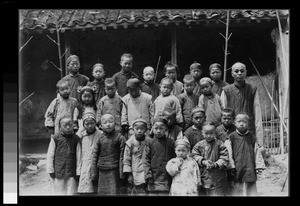 Students and teacher at rural school, Wuhan, Hubei, China, 1899