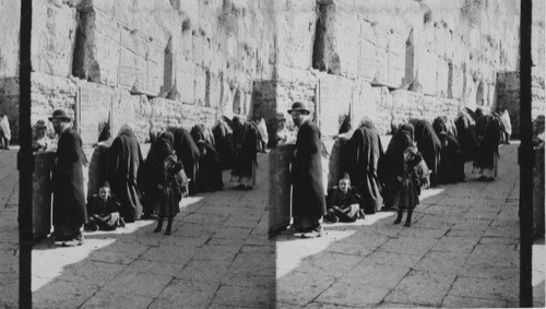 The Jews Wailing Place at the outer wall of the Temple. Jerusalem, Palestine