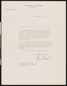 Glenn Ward Frank, letter, 1928-03-20, to Hamlin Garland