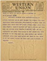 Telegram from William Randolph Hearst to Julia Morgan, September 12, 1930