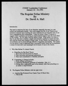 COGIC, leadership conference syllabus, "Regular fellas ministry", 1992