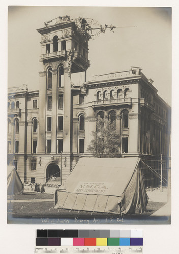 Hall of Justice. Kearny Street, San Francisco, California. [San Francisco YMCA Army Department tent in front of building.]