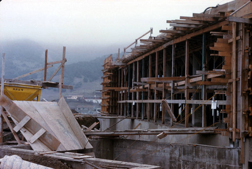 The Marin County Civic Center, designed by Frank Lloyd Wright, in January, 1961, around the time of the construction work stoppage, San Rafael, California [photograph]