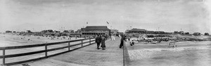 Panoramic view of Huntington Beach taken from the wharf, California, ca.1910