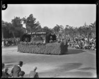 American Legion float promoting peace in the Tournament of Roses Parade, Pasadena, 1930