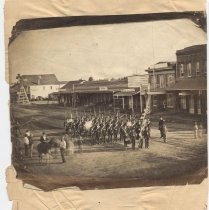 Militia drill on Market Street, c. 1860