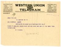 Telegram from William Randolph Hearst to Julia Morgan, March 13, 1922