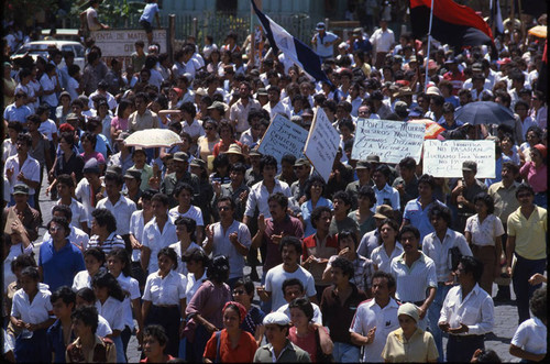 A crowd seeks justice, Nicaragua, 1983
