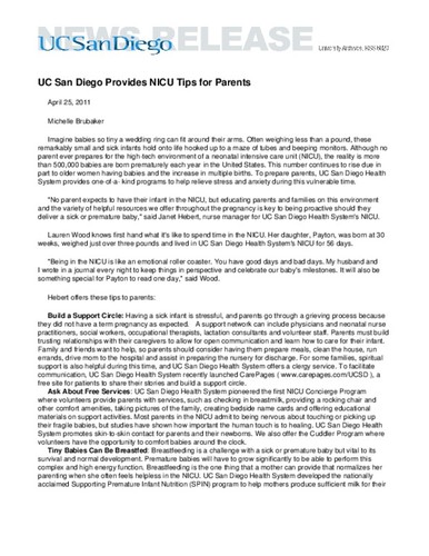 UC San Diego Provides NICU Tips for Parents