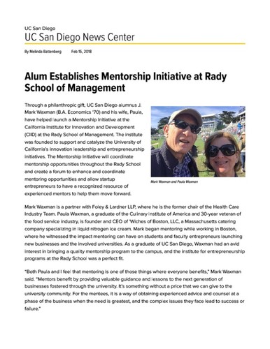 Alum Establishes Mentorship Initiative at Rady School of Management