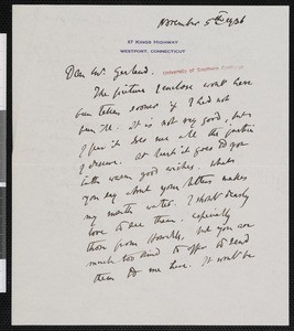 Van Wyck Brooks, letter, 1936-11-05, to Hamlin Garland