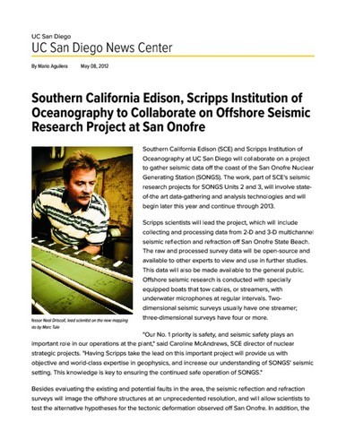 Collaboration on Offshore Seismic Research Project at San Onofre