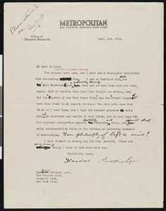 Theodore Roosevelt, letter, 1916-09-06, to Hamlin Garland