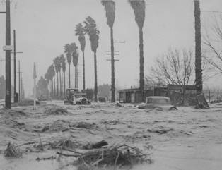 Sherman Way during the Los Angeles River flood, 1938