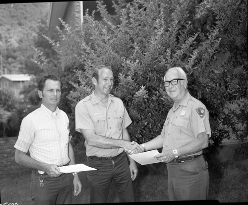NPS Individuals, Ray Murry (center), Norman Clark (left), Supt. Schmidt (right), Park Superintendents, Dedications and Ceremonies