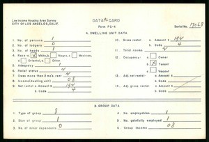 WPA Low income housing area survey data card 96, serial 17068