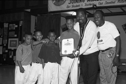The Boys receiving a certificate of recognition, Los Angeles, 1989