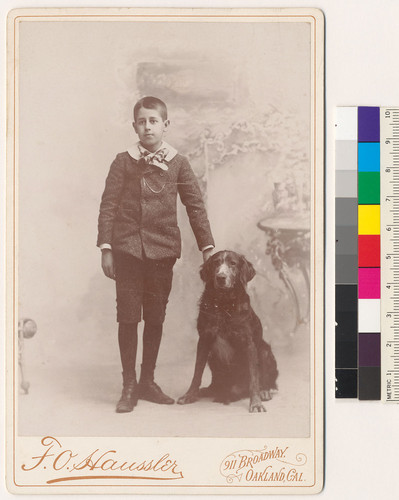 [Portrait of Stanley Bell with dog.]
