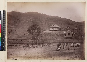 Mission buildings under construction, Port Moresby, Papua New Guinea, ca. 1890