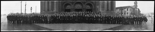[Probably Knights of Columbus in front of St. Joseph's Church.]