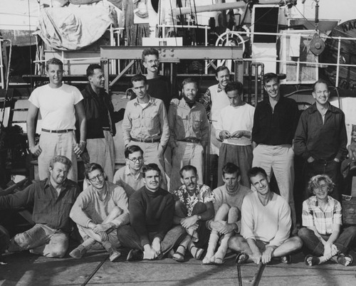 Scientists on the fantail of R/V Spencer F. Baird homeward bound from the Capricorn Expedition