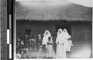 Nuns and children outside a school, Kampala, Uganda, Africa, 1908