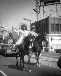Drag queens on horses at the Los Angeles gay pride parade