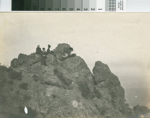 Hikers on the East Peak of Mount Tamalpais before the observatory was built
