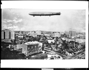 Northward view of the United States Navy dirigible USS Shenandoah over Long Beach, ca.1920