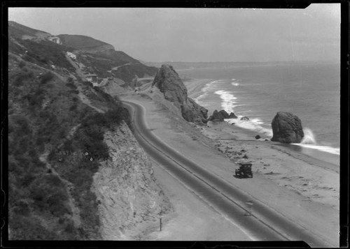 View of Castle Rock in Santa Monica from the west side hill, Topanga, circa 1920