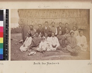 Portrait of South Sea teachers and their families, Papua New Guinea, ca. 1890