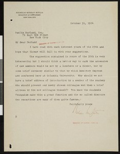 Nicholas Murray Butler, letter, 1924-10-31, to Hamlin Garland