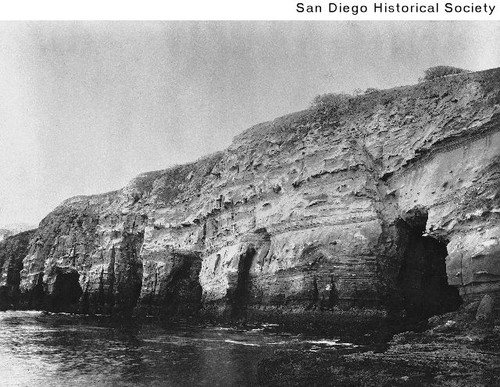 View of the caves in the cliffs along the beach at La Jolla