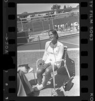 Renee Richards (aka Richard Raskind) being interviewed in Newport Beach, Calif., 1976
