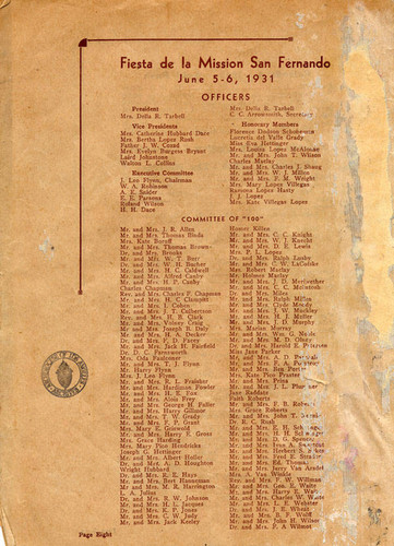 Official program for the Fiesta de le Mission San Fernando, 1931