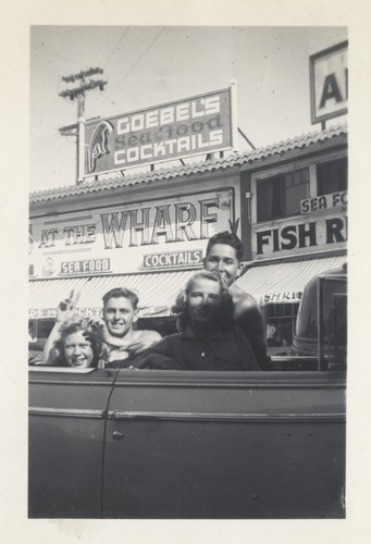 Mary Jane Warren, Tommy Roussel, Virginia Horner, and Jerry Owens in car on the wharf