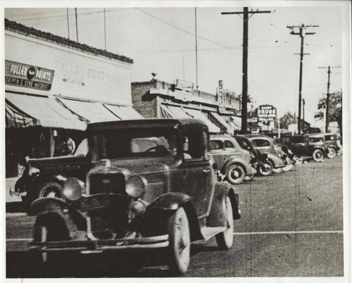 Buildings and Cars on 10th Street, Lancaster, California, circa 1935