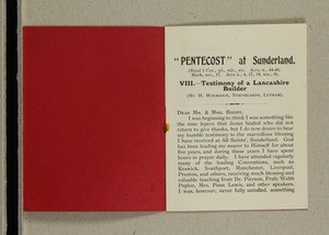 "Pentecost" at Sunderland. Testimony of a Lancashire builder to his pentecost with the sign of tongues, 1907?