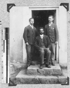 Group of three African teachers, Genadendal, South Africa, 1908