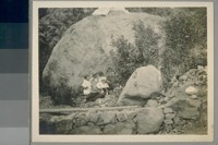 Outdoors at B [i.e. Bully] Hill. Jane is little girl. Girl on right: Elsie Jane May (sister of Prof. Henry May).]