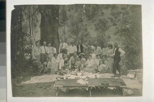 Company Picnic. Lawrence May, an engineer for the Bully Hill Mine (6th from left, rear row); Florence Mesing May (Mrs. L.) (3d lady from right, 2d row). Parents of Prof. Henry May. Pit River