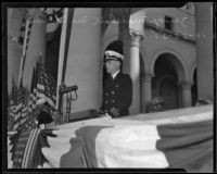 Judge Marshall McComb speaks at Navy Day commemoration at City Hall, Los Angeles, 1935