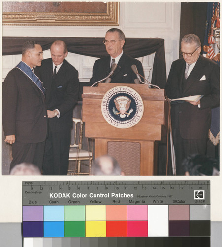 President Johnson awarding the Medal of Freedom to Ralph J. Bunche