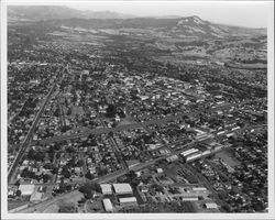 Aerial view of Santa Rosa, California to the southeast from College Ave. and the railroad tracks, 1955